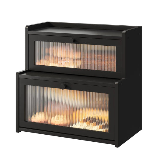 Dluxe Ave. Black Bread Box for Kitchen Countertop / Double Layer Large Corner