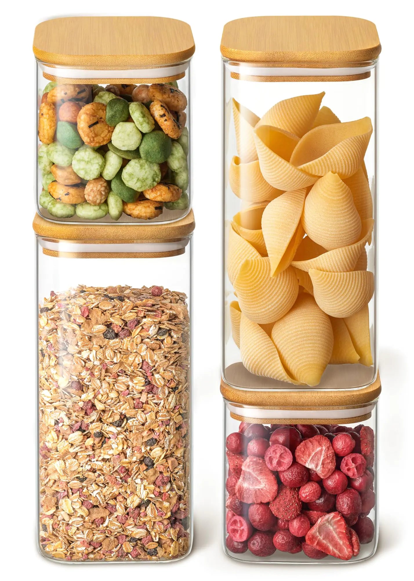 Dluxe Ave. Glass Storage Containers with Bamboo Lids/ 4 Square Airtight Jars