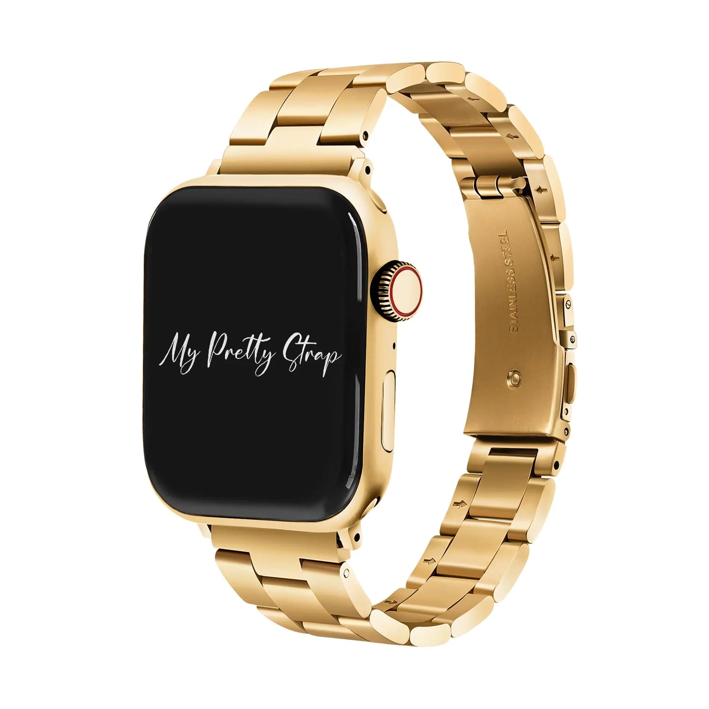 Dluxe Ave. My Pretty Strap Classic Vogue Band Compatible with Apple WATCH SE Series 9 8 7 6 5 4 3 2 1 42MM / 44MM / 45MM / 49MM Stainless Steel Metal Gold for Women