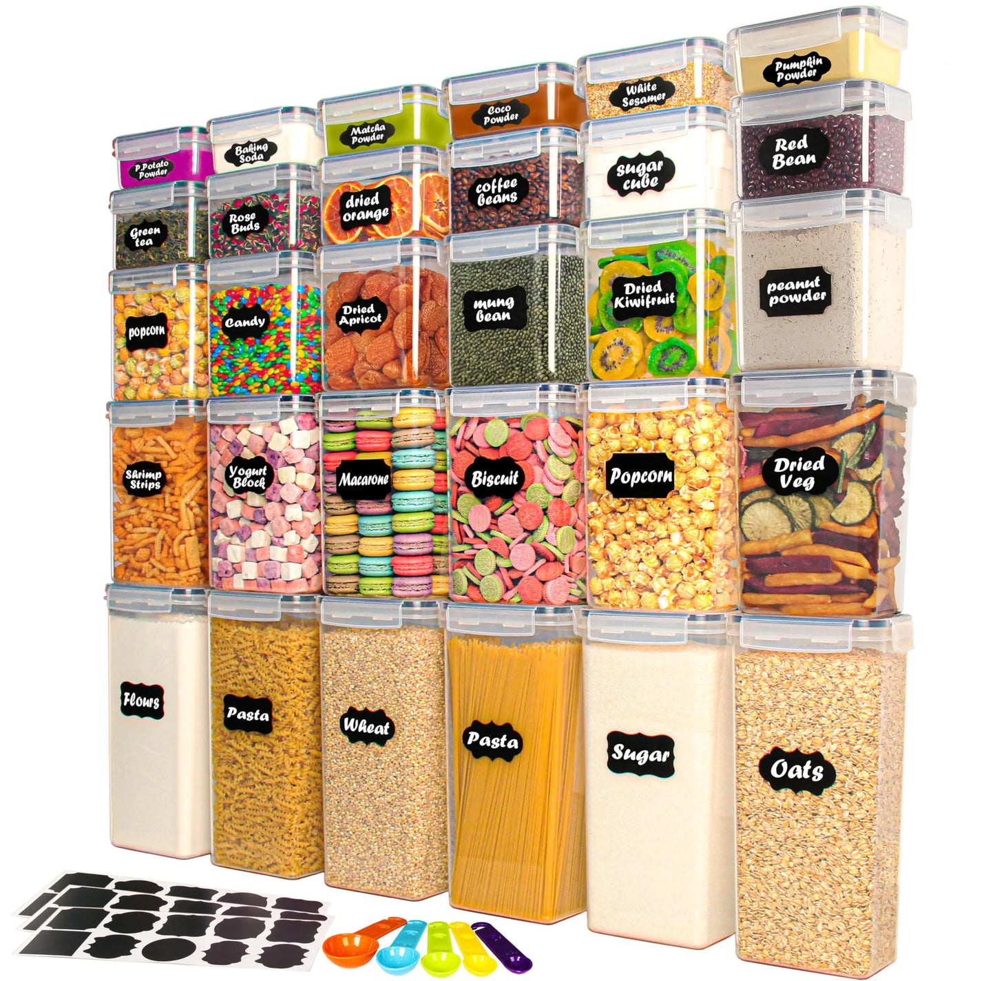 Dluxe Ave. Airtight Food Storage Containers with Lids Set 30 Pack with Labels & Spoons