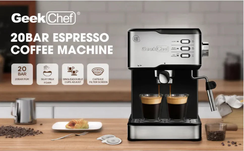 Dluxe Ave. Geek Chef 20-Bar Espresso Machine with Milk Frother