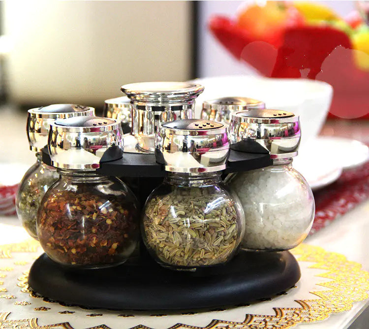 Dluxe Ave. Rotary Spice Bottle Rack and Condiment Set for Kitchen