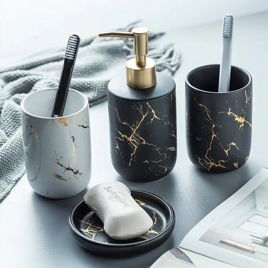 Dluxe Ave. Nordic Luxury Marble Ceramic Bathroom Set (5 Pieces)