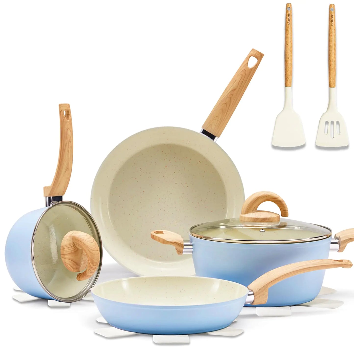 Dluxe Ave.  Blue Non Stick Pots, Pans and Lid with Kitchen Utensils
