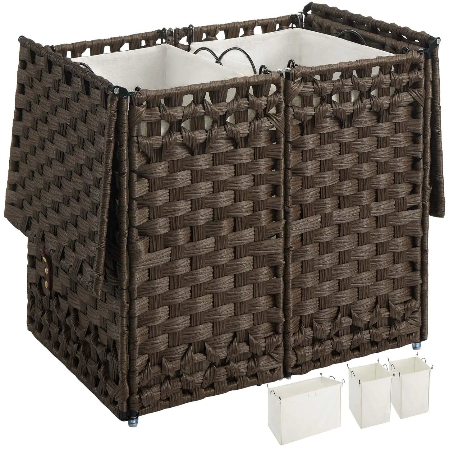 Dluxe Ave. Greenstell Laundry Hamper with Lid and 2 & 1 Removable Liner Bags  Brown
