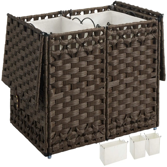 Dluxe Ave. Greenstell Laundry Hamper with Lid and 2 & 1 Removable Liner Bags  Brown