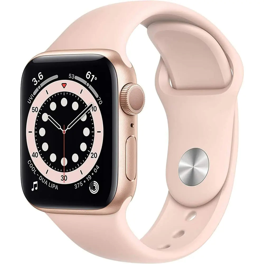 Dluxe Ave. Apple Watch Series 6 (GPS + Cellular 40mm) - Gold Aluminum Case with Pink Sand Sport Band (Renewed)