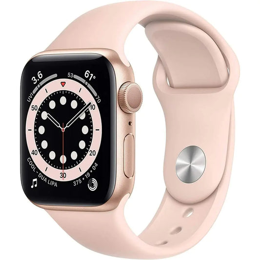 Dluxe Ave. Apple Watch Series 6 (GPS + Cellular 40mm) - Gold Aluminum Case with Pink Sand Sport Band (Renewed)