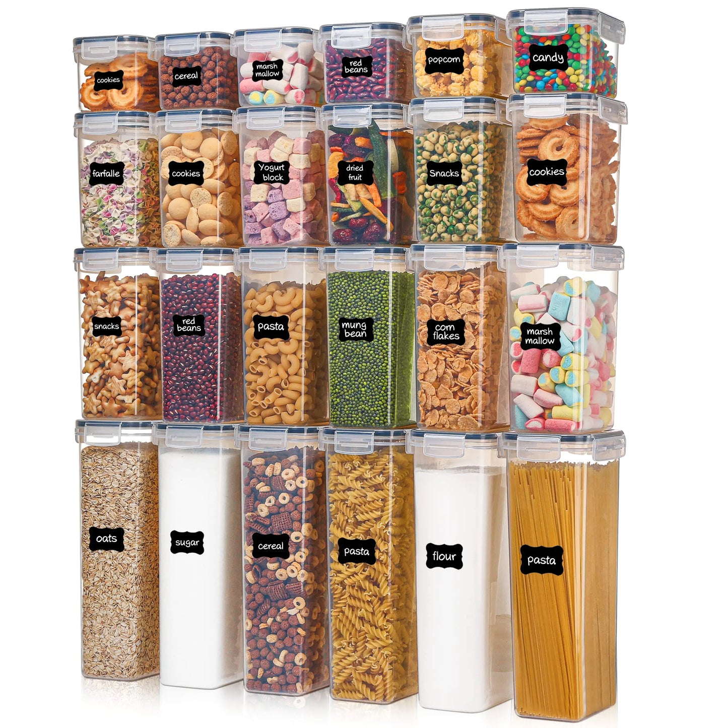 Dluxe Ave. Airtight Food Storage Containers with Lids/ 24 Pcs/ BPA Free/ 24 Labels (Black)
