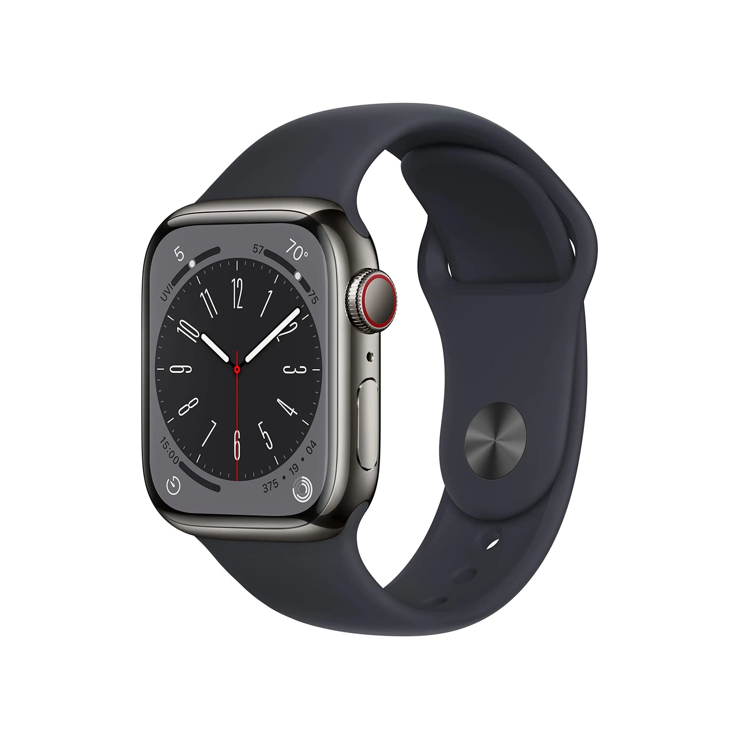 Dluxe Ave. Apple Watch Series 8 (GPS + Cellular 41MM) Graphite Stainless Steel Case with Midnight Sport Band M/L (Renewed Premium)