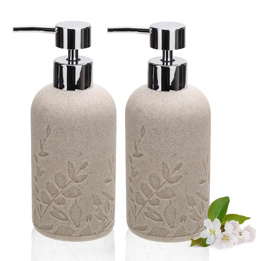 Dluxe Ave. Textured Resin Liquid Soap Dispenser for Bathroom Countertop, Heavy & Sturdy, 2pcs (Sandstone /Matte Beige)