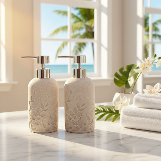 Dluxe Ave. Textured Resin Liquid Soap Dispenser/ 2pcs (Sandstone /Matte Beige)
