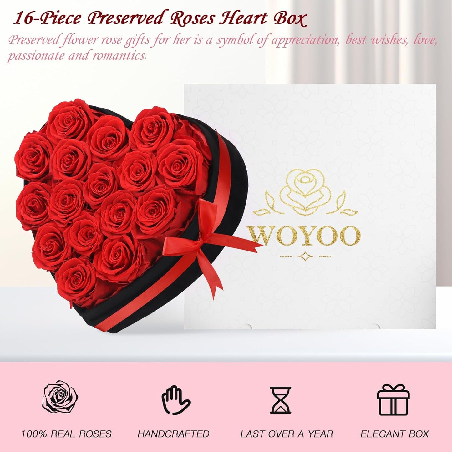 Dluxe Ave. Luxury Forever Real Roses in Suede Box/ 16Pcs (Red)