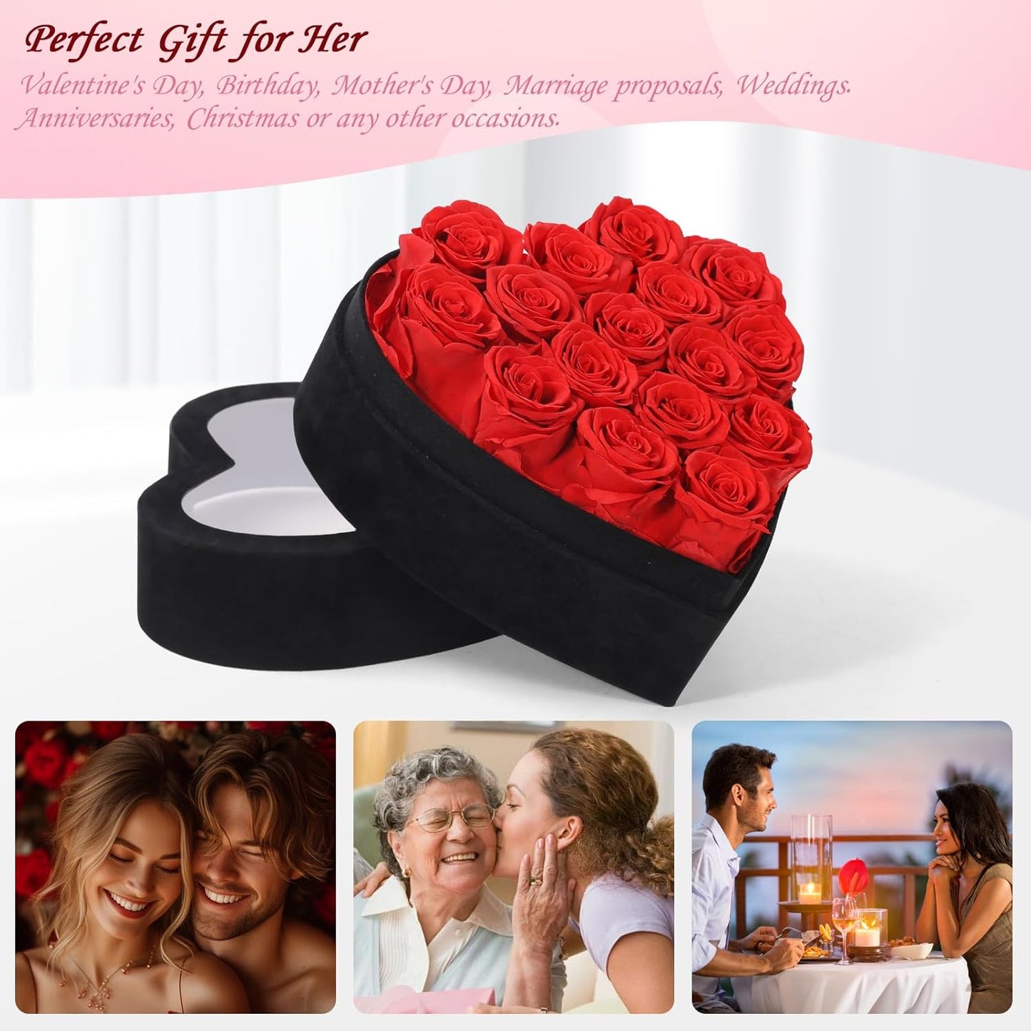 Dluxe Ave. Luxury Forever Real Roses in Suede Box/ 16Pcs (Red)