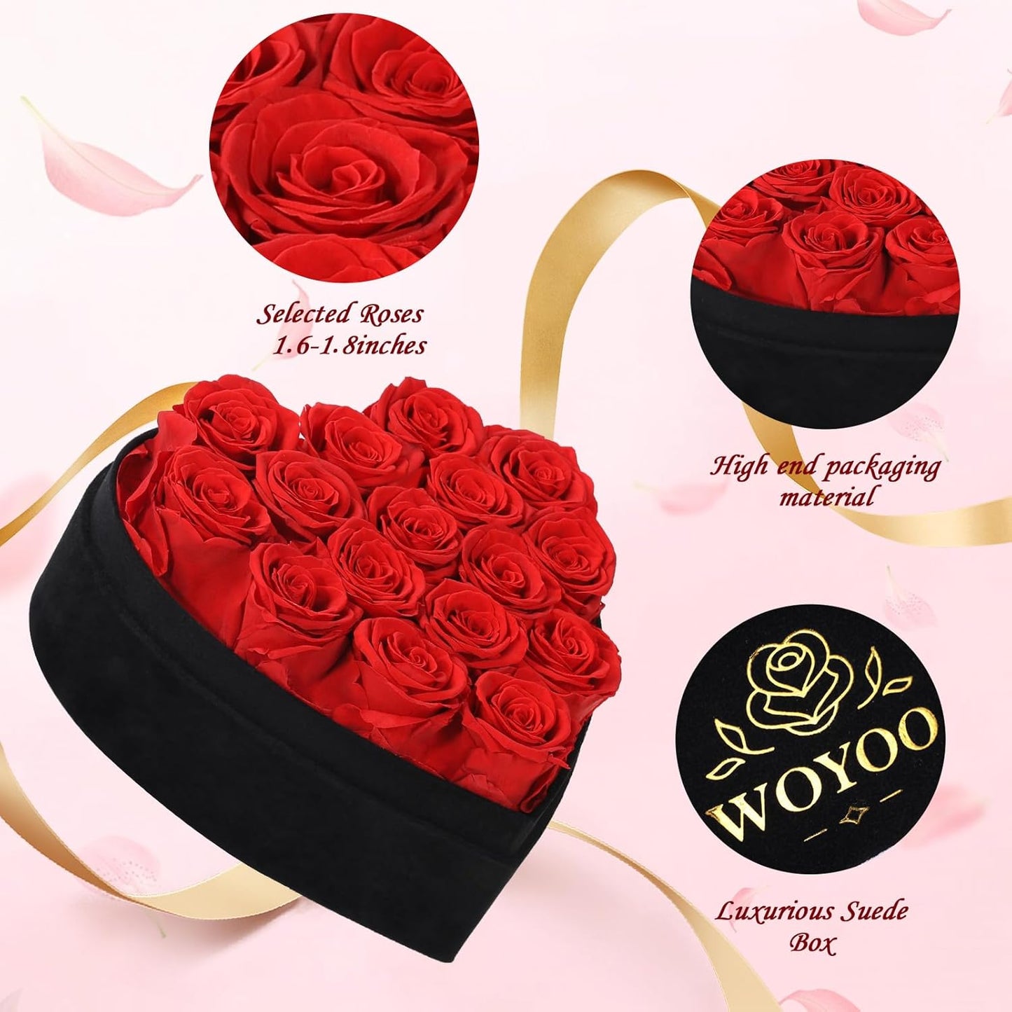 Dluxe Ave. Luxury Forever Real Roses in Suede Box/ 16Pcs (Red)