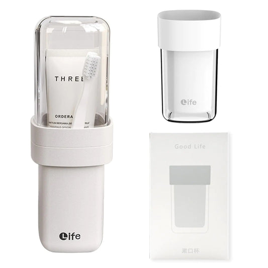 Dluxe Ave. Portable Travel Toothbrush Case Covered /Cup Holders (White)