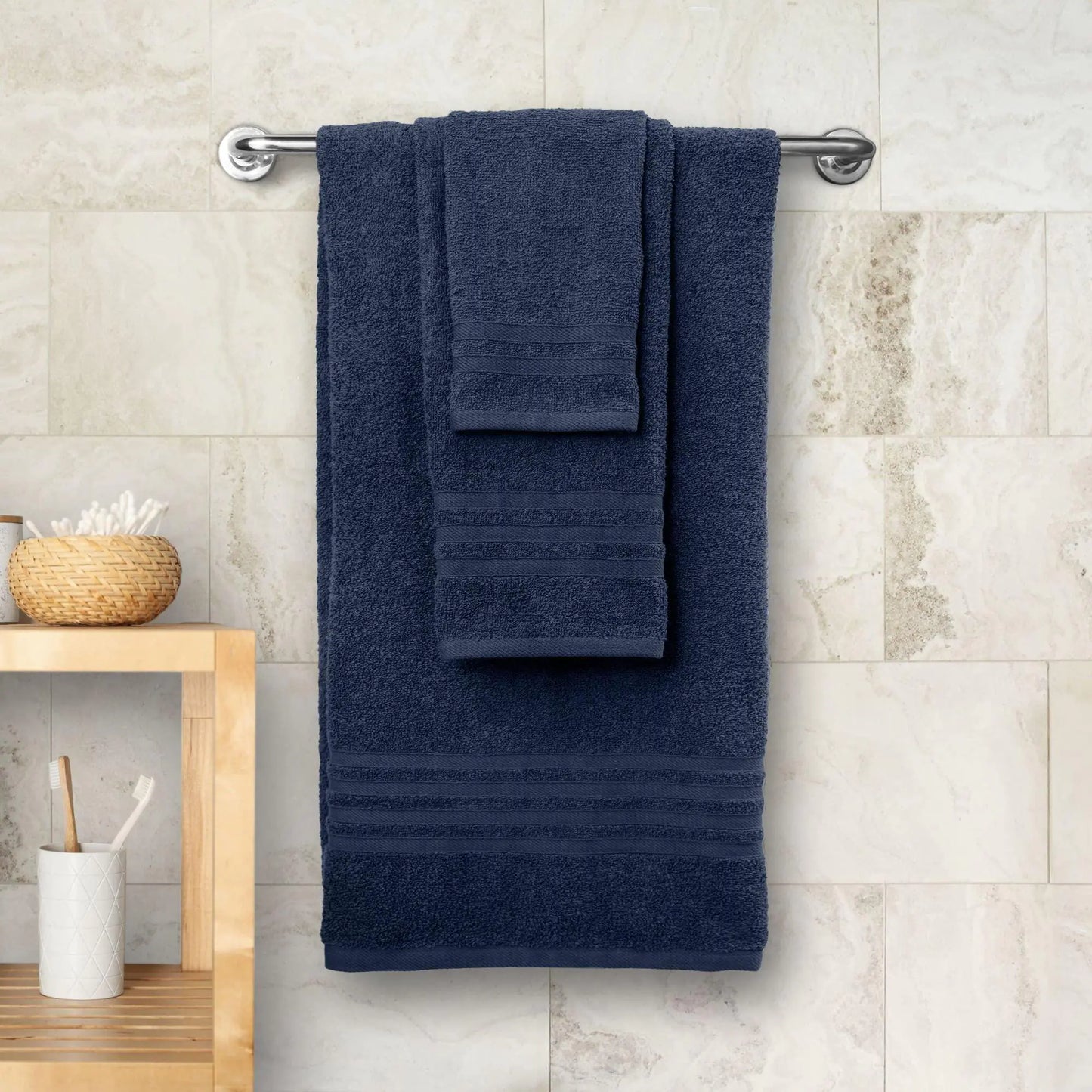 Dluxe Ave. 12 Pcs Bath Towel Set for Bathroom Wealuxe Collection 100% Cotton Soft Navy Blue