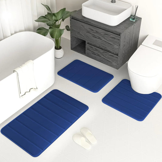 Dluxe Ave. Memory Foam Bathroom Rugs, Set of 3 (Dark Blue)