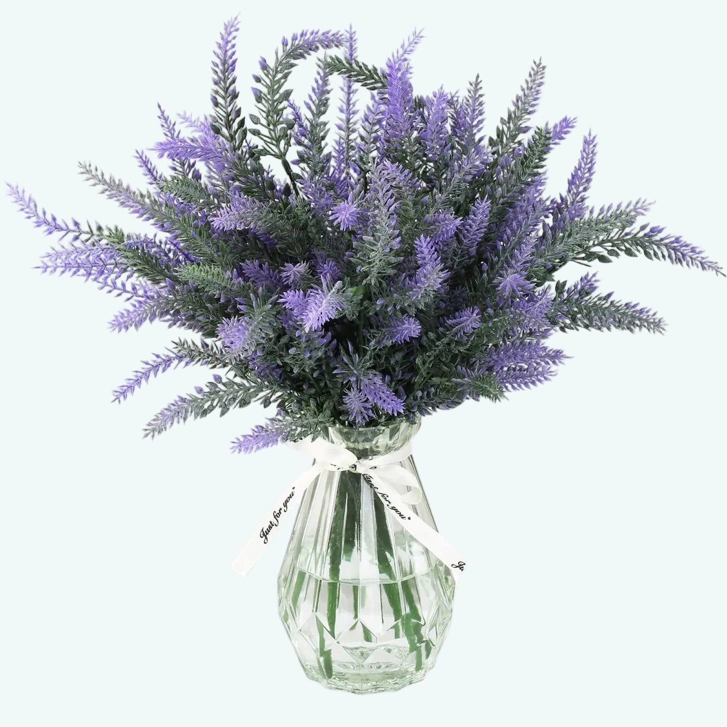 Dluxe Ave. Artificial Lavender with Glass Vase, 6 Bouquet Faux Stem in Clear Flower Vase