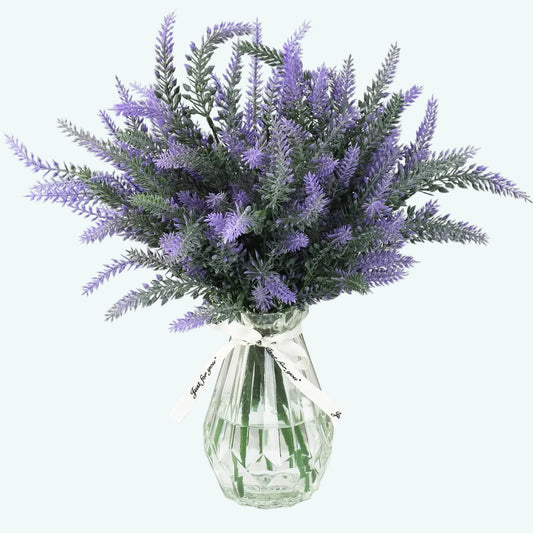 Dluxe Ave. Artificial Lavender with Glass Vase, 6 Bouquet Faux Stem in Clear Flower Vase