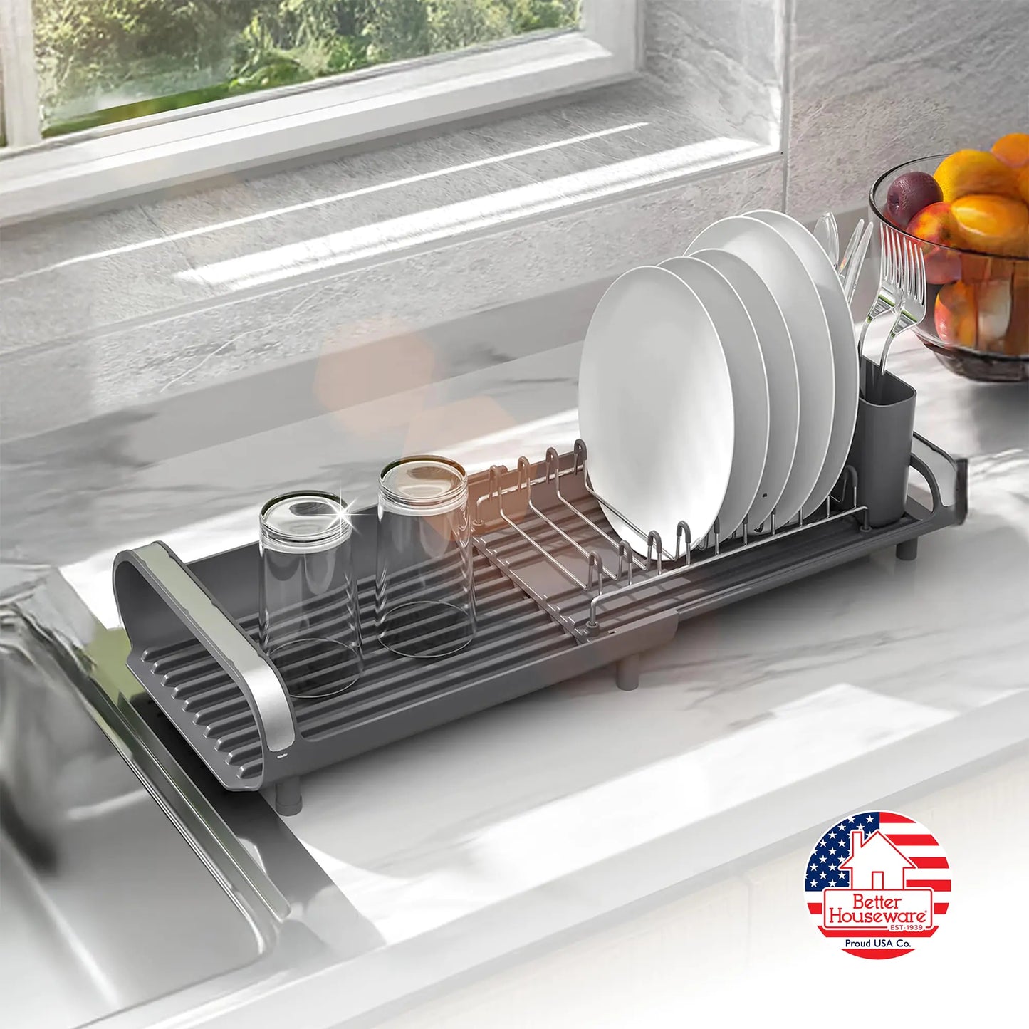 Dluxe Ave. Expandable Dish Drying Rack for Kitchen Counter/Silver