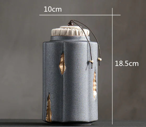Dluxe Ave. Ceramic Vintage Hand-painted Tea Canister with Gold Trim
