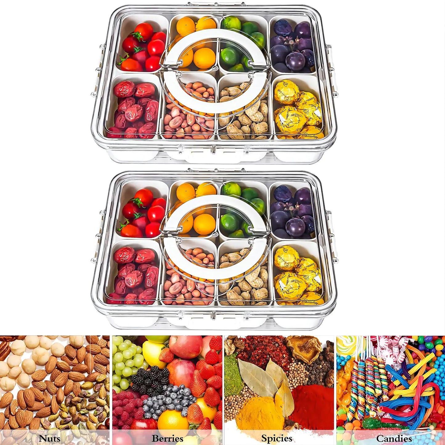 Dluxe Ave.Divided Serving Tray with Lid and Handle/ 2 Pack