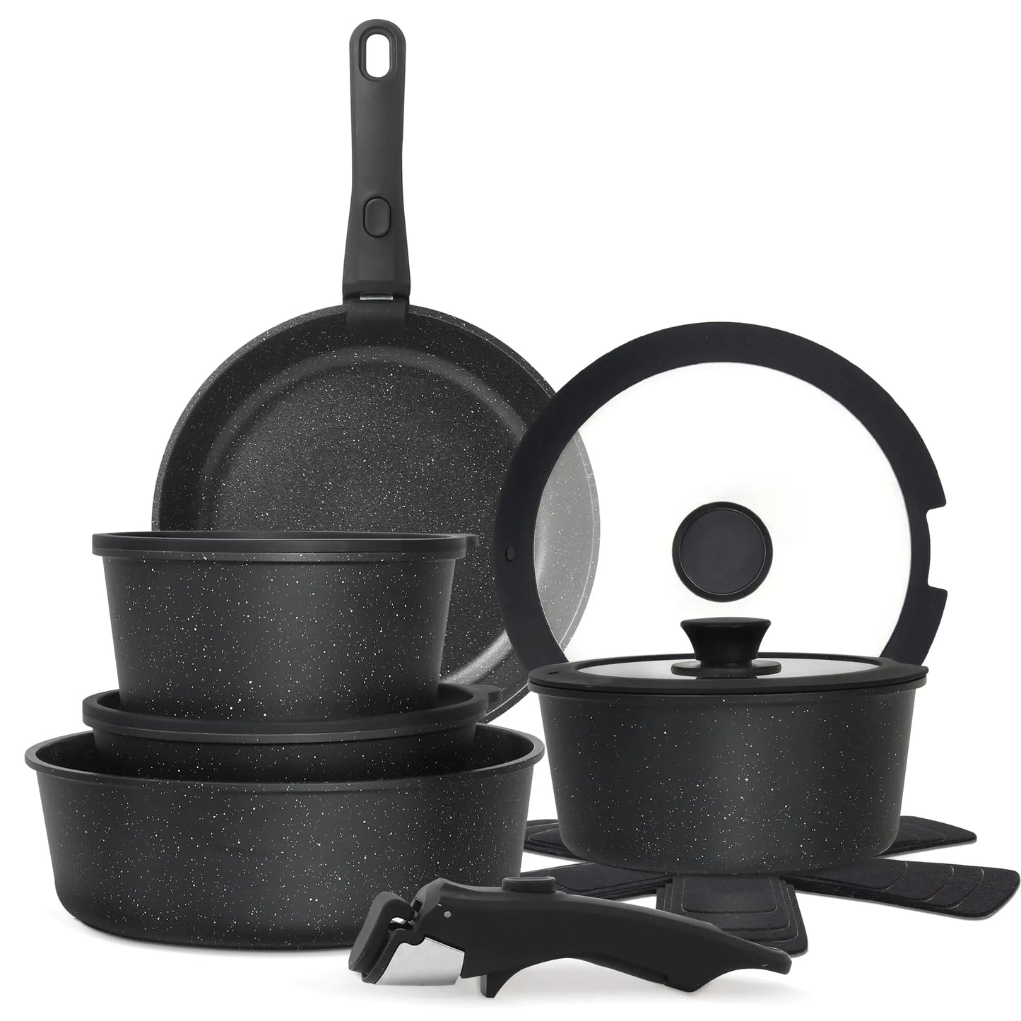 Dluxe Ave.  15PCS Pots and Pans Set Non Stick Kitchen Cookware Sets PFOA Free Black