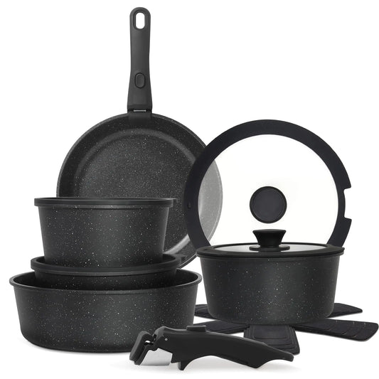 Dluxe Ave.  15PCS Pots and Pans Set Non Stick Kitchen Cookware Sets PFOA Free Black
