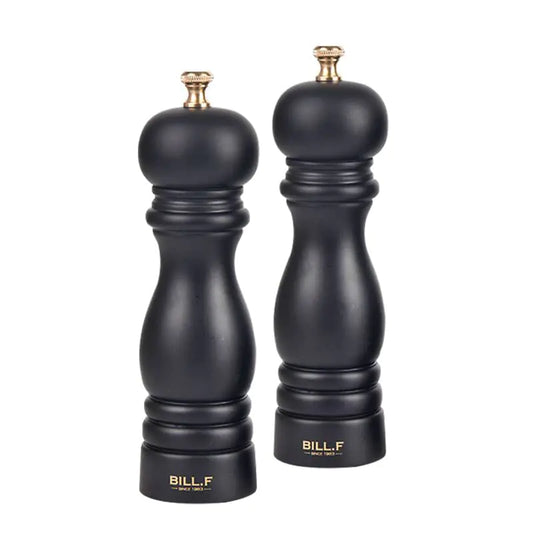 Dluxe Ave. BILL.F Pepper Mill and Salt Mill Grinder 7 Inch Wooden Salt and Pepper Shakers Set of 2 With Adjustable Ceramic Rotor and Easily Refillable