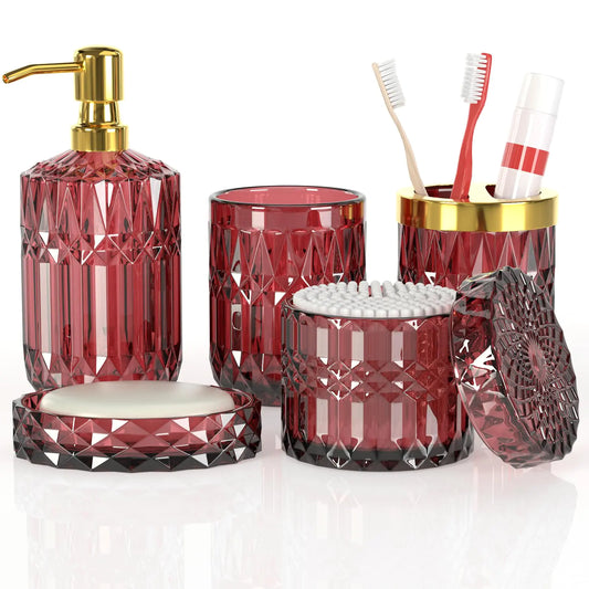 Dluxe Ave. 5Pcs Bathroom Accessories Set Glass Soap Dispenser Set