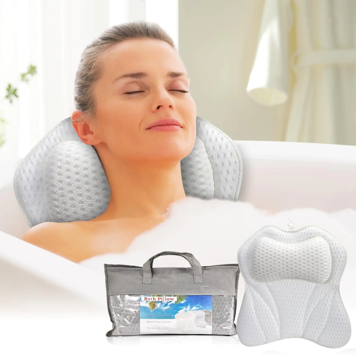 Dluxe Ave. Bath Pillow for Tub Bathtub Pillow for Head Neck Shoulder and Back Support Ergonomic Luxury Bath Pillow White