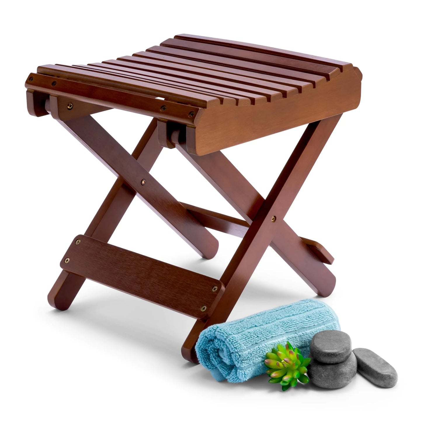 Dluxe Ave. Sorbus Bamboo Folding Step Stool Bench (Brown) - for Shaving Shower Foot Rest Bath Chair - Great for Bathroom Spa Sauna Wooden Seat Fully Assembled - 11.75" D x 12.25" W x 13.75" H