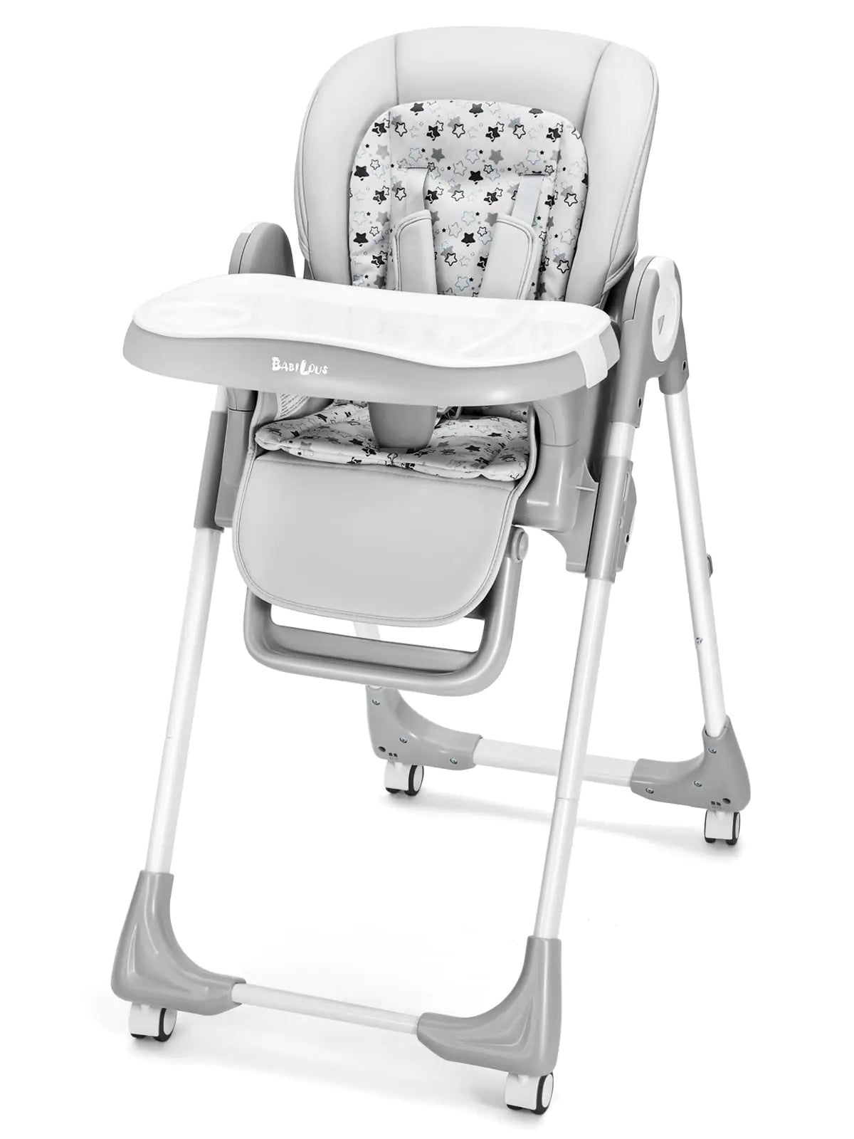 Dluxe Ave Babilous Convertible High Chairs for Babies and Toddlers Foldable High Chair with Adjustable Backrest Footrest and Tray Baby Dinning High Chair with Lockable Wheels Star Gray