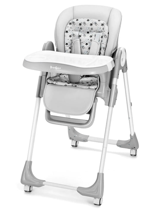 Dluxe Ave Babilous Convertible High Chairs for Babies and Toddlers Foldable High Chair with Adjustable Backrest Footrest and Tray Baby Dinning High Chair with Lockable Wheels Star Gray