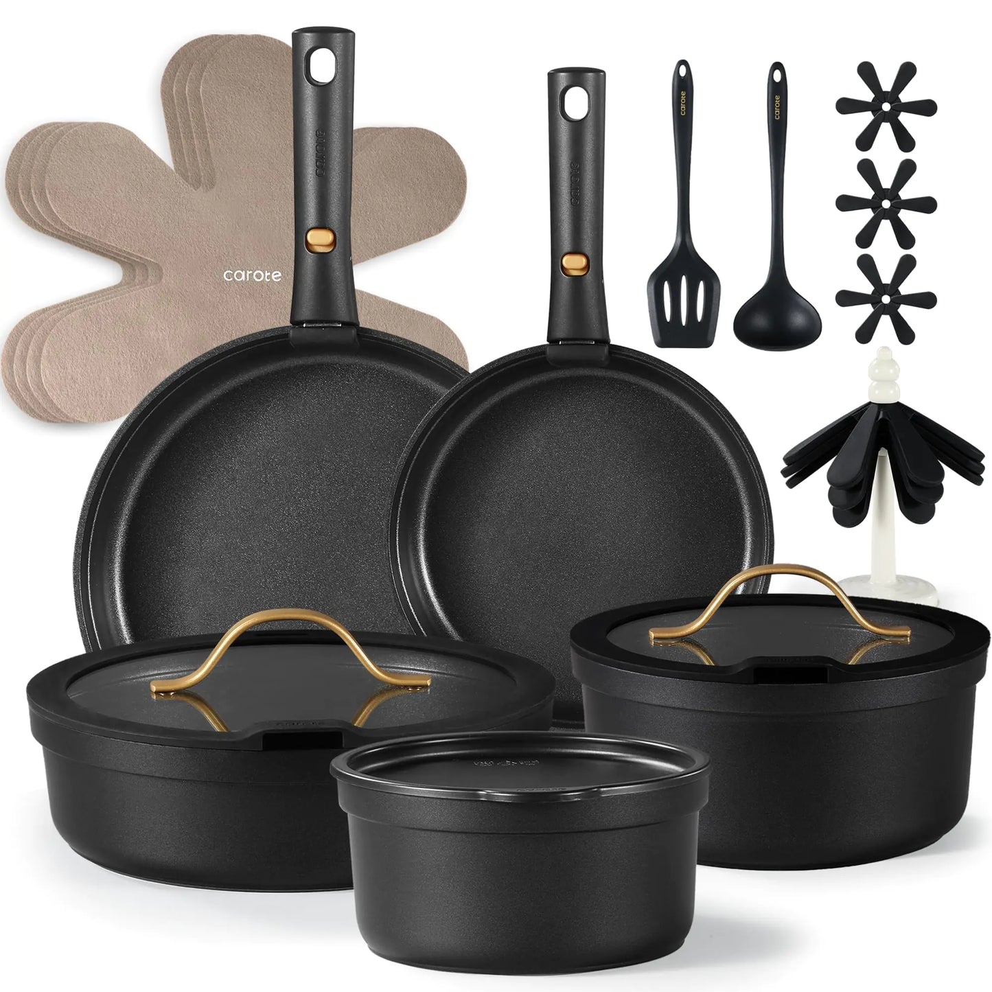 Dluxe Ave. CAROTE 20pcs Pots and Pans Set Non Stick Nonstick Cookware Set  Black